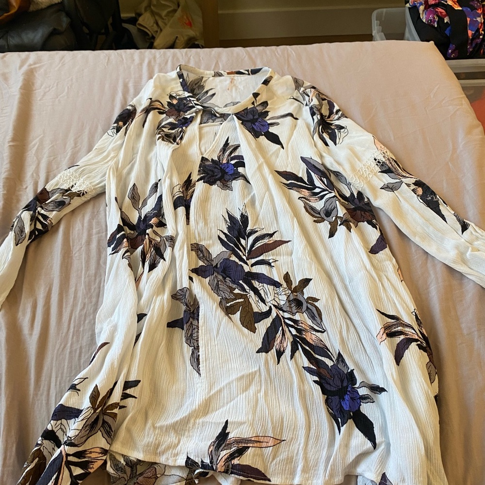 Free People Long Sleeve Dress White and Purple